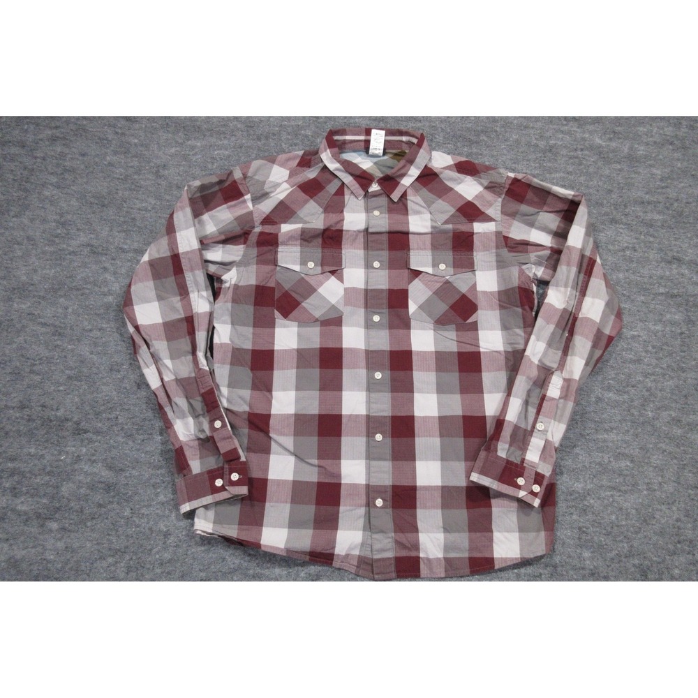 Patagonia Shirt Mens Large Red Gray‎ Plaid Organic Cotton Long Sleeve Button Up